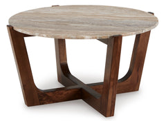 Warm Brown round natural marble coffee table, full product view - 1