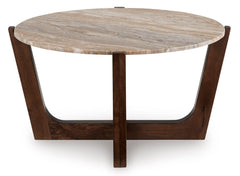 Warm Brown round natural marble coffee table, product view 2 - 2