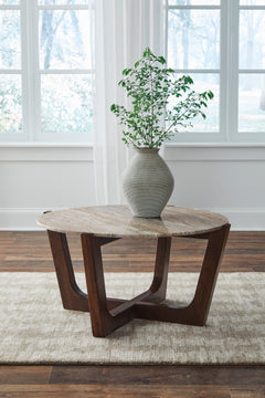 Warm Brown round natural marble coffee table, product view 4 - 4