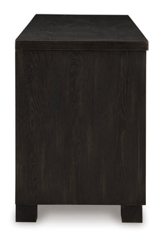 Black TV stand with glass doors and drawers, product view 4 - 4