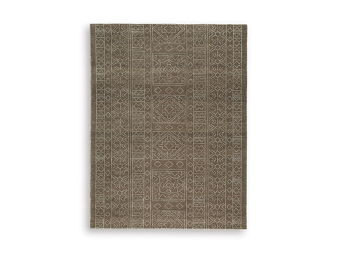 Brown and Ivory Geometric Border Hand-Tufted Wool Rug