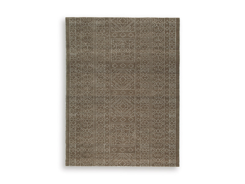 Brown and Ivory Geometric Border Hand-Tufted Wool Rug