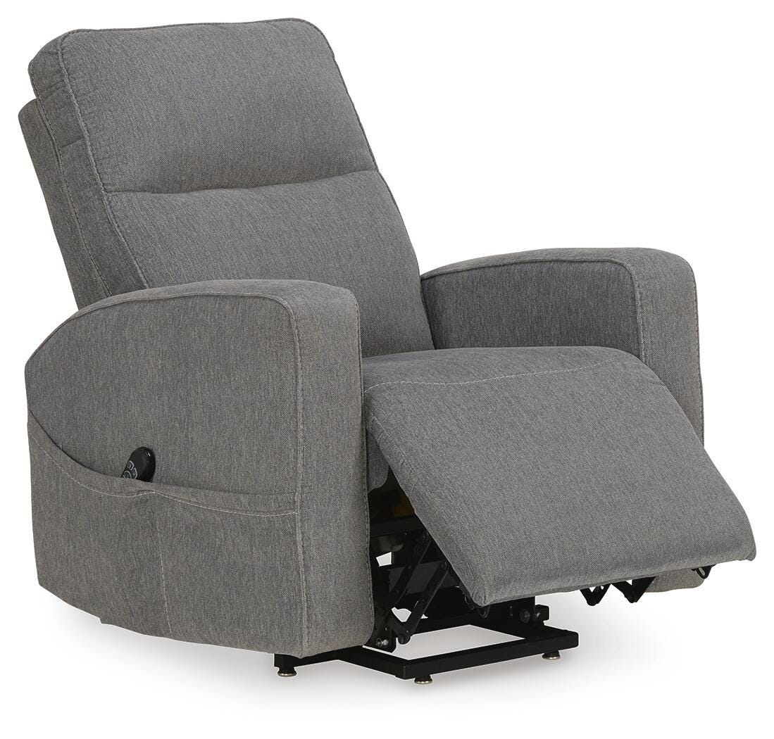 Gray, complete recliner with footrest extended