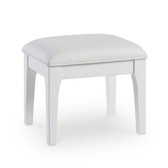 White, complete upholstered vanity stool, angled view - 1