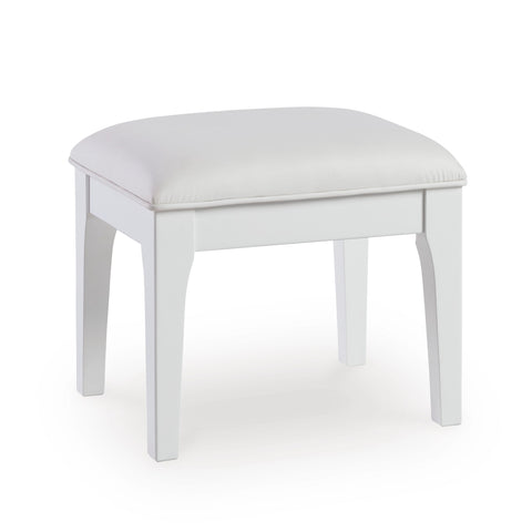 White Upholstered Vanity Stool with Hidden Storage