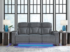 Steel, sofa in room setting with blue lighting - 2