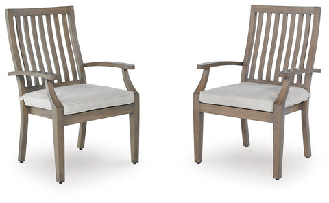 Brown Outdoor Dining Armchairs with Beige Cushions, Set of 2