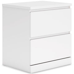 White, complete two-drawer nightstand, angled view - 1