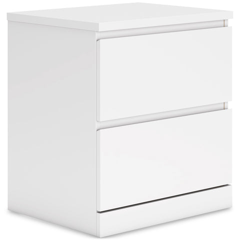 White Two-Drawer Nightstand with Handleless Fronts