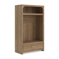 Brown hall tree with storage bench and coat hooks, full product view - 1