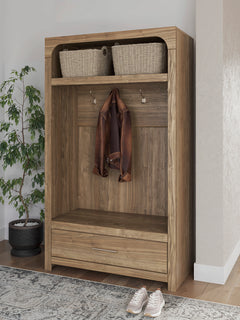 Brown hall tree with storage bench and coat hooks, product view 6 - 6