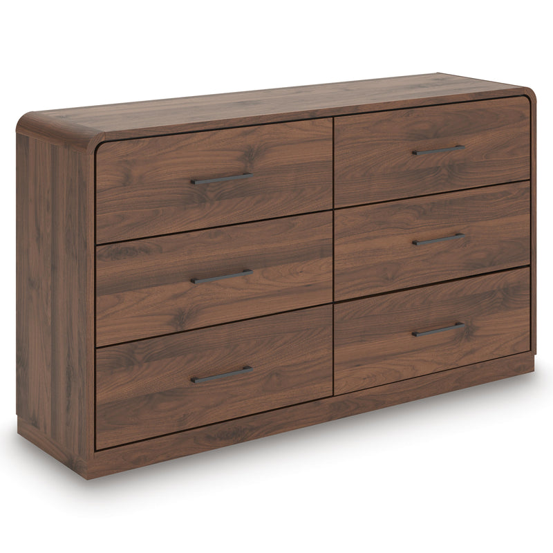 Walnut Brown Six-Drawer Dresser with Rounded Edges