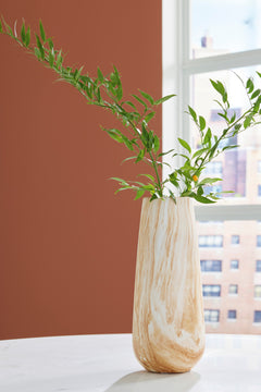 Tan/White 14.25-inch height vase, full product view - 5
