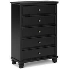 Black, complete five-drawer chest, angled view - 6