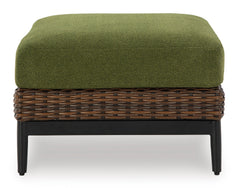 Brown/Green, front view of complete cushioned ottoman - 2