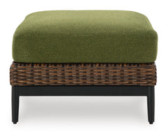 Brown/Green, side view of complete cushioned ottoman - 3