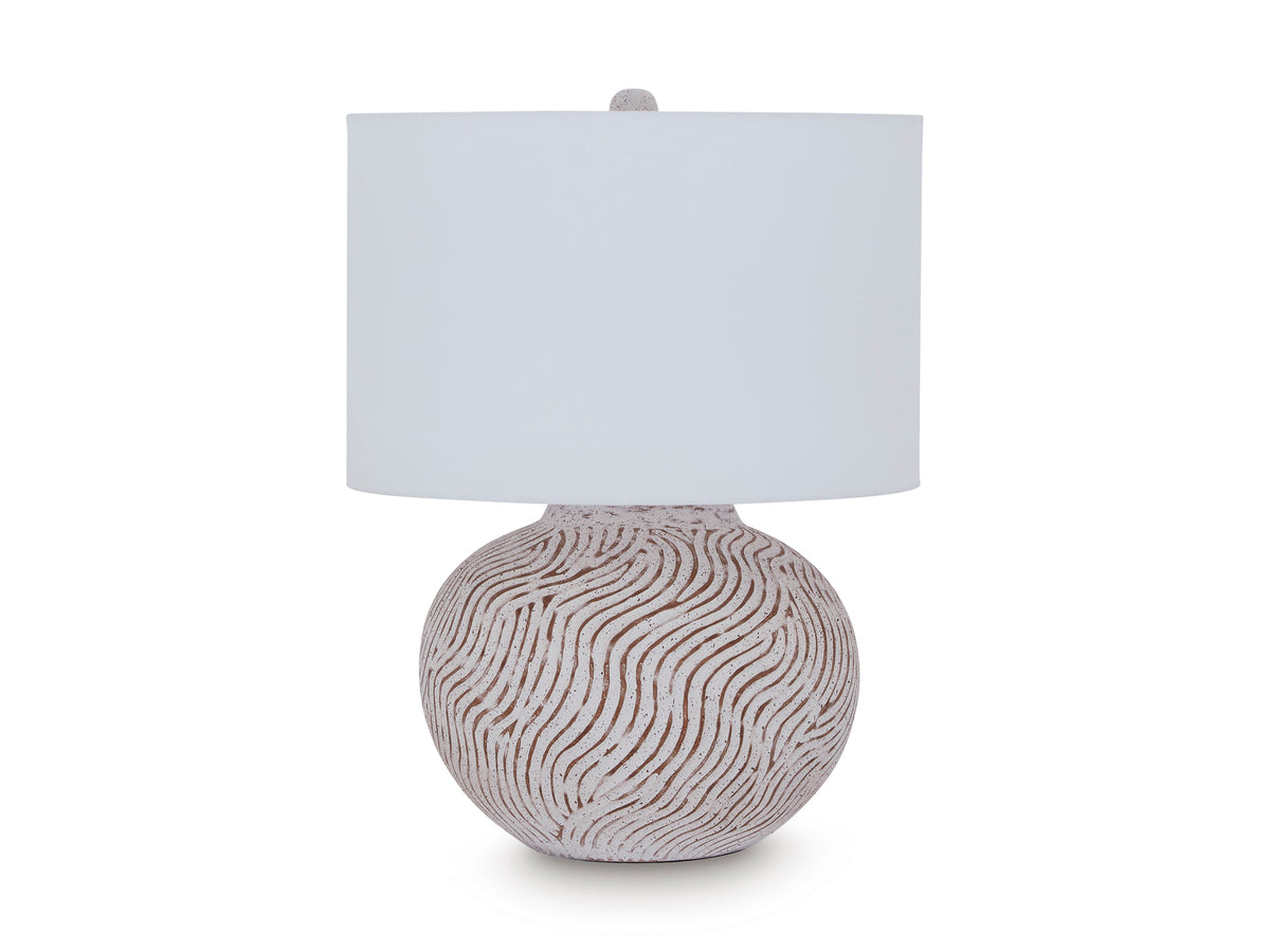 Distressed White table lamp, full product view