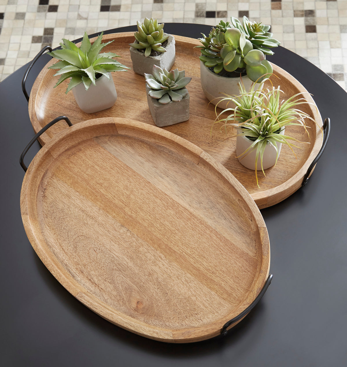 Brown/Black two-piece tray set, full product view