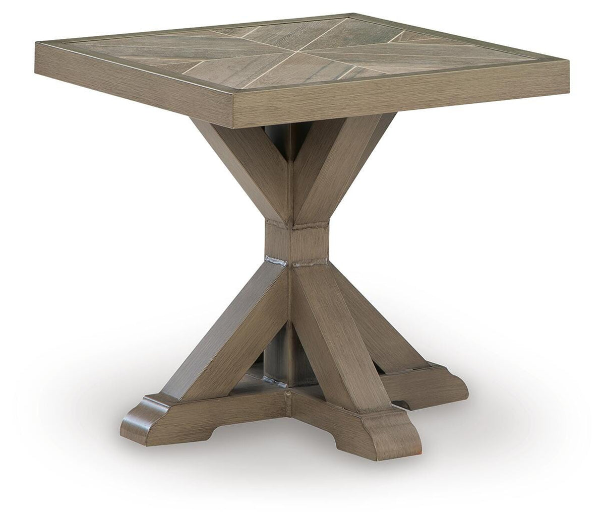Beige, full square side table angled view