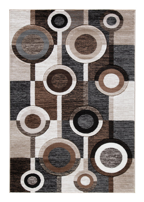 Black Brown and Cream Circular Geometric Woven Rug