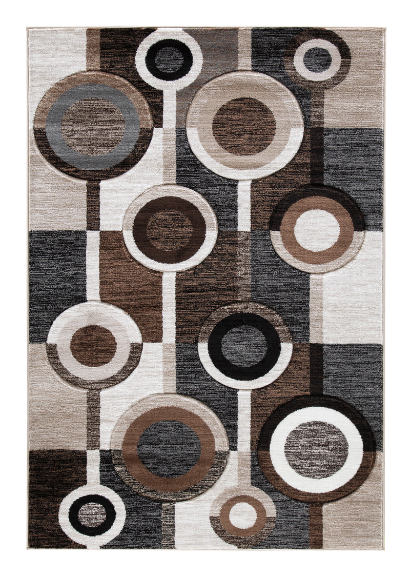Black Brown and Cream Circular Geometric Woven Rug