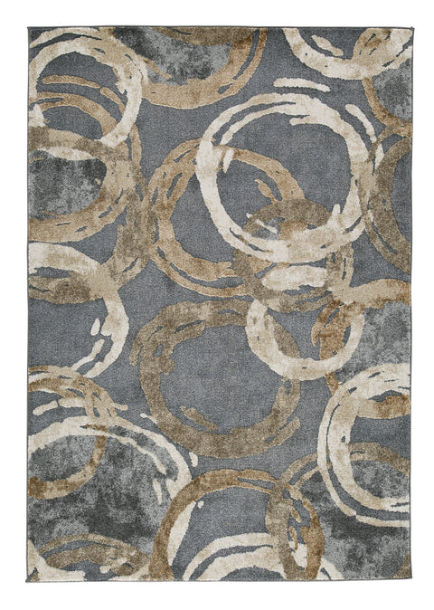 Gray Cream and Gold Abstract Ring Woven Rug
