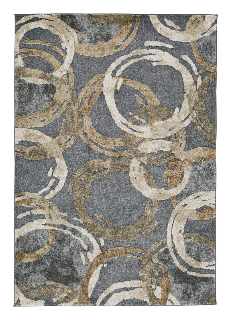 Gray Cream and Gold Abstract Ring Woven Rug