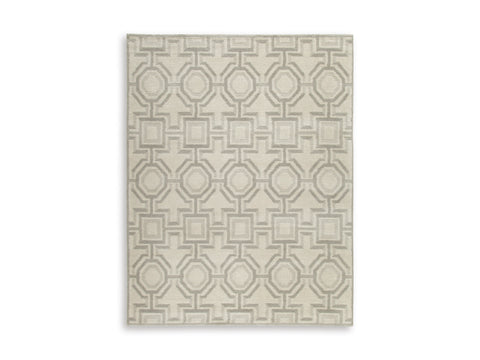 Ivory and Gray Linked Geometric Plush Rug