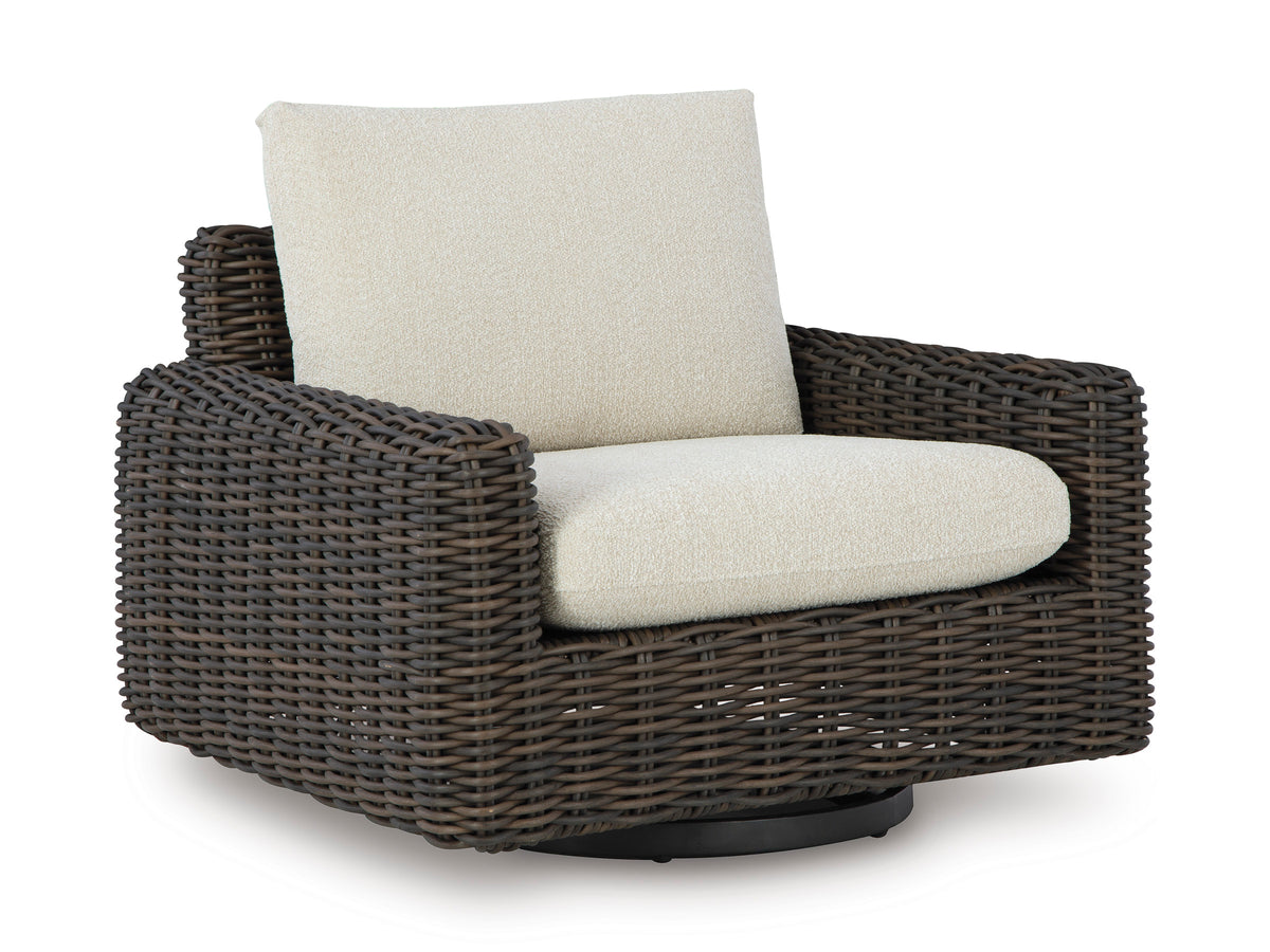 Beige/Dark Brown Swivel Glider Lounge w/Cushion, full product view