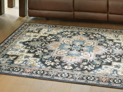 Black/Cream/Blue 96.5" x 120.63", room view; furniture excluded - 2