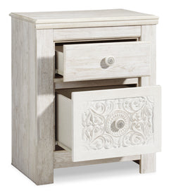Whitewash, nightstand with drawers open - 2