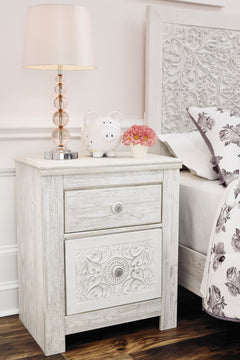 Whitewash, nightstand in room setting - 5