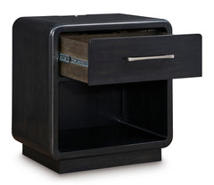 Black, nightstand with drawer open - 2