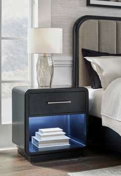 Black, nightstand in bedroom setting - 5