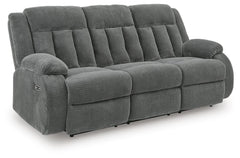 Steel, complete power reclining sofa, angled view - 5