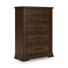Medium Brown, complete five-drawer chest, angled view - 1