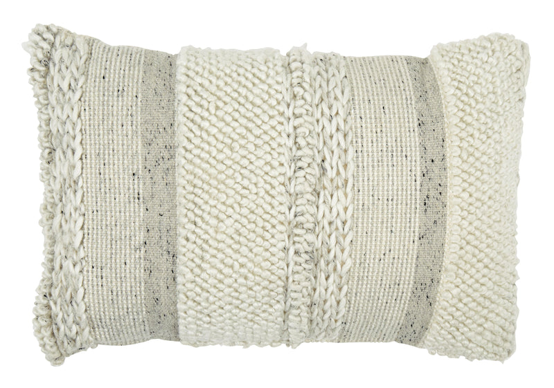 22-Inch Gray and White Handwoven Lumbar Pillow
