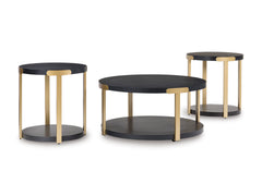 Black/Brass Finish three-piece table set, full product view - 1
