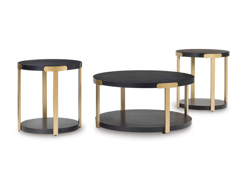Round 3-Piece Coffee and End Table Set with Shelves