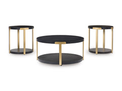 Black/Brass Finish three-piece table set, product view 2 - 2