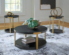 Black/Brass Finish three-piece table set, product view 3 - 3