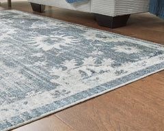 Blue/Gray/Ivory 62.75" x 84", pile and edge detail - 7
