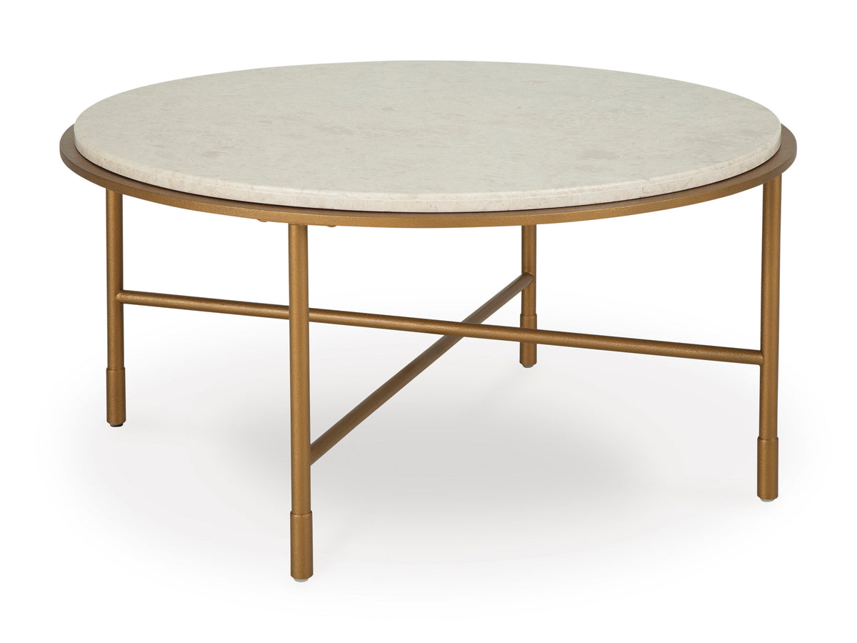 Antique Gold Round Marble Coffee Table, full product view