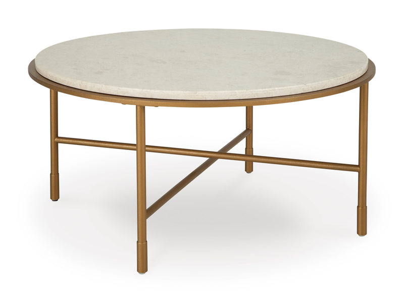 36-Inch Round Marble Coffee Table with Antique Gold Steel Frame