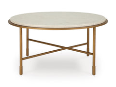 Antique Gold Round Marble Coffee Table, product view 2 - 2
