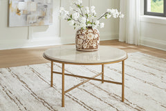 Antique Gold Round Marble Coffee Table, product view 3 - 3