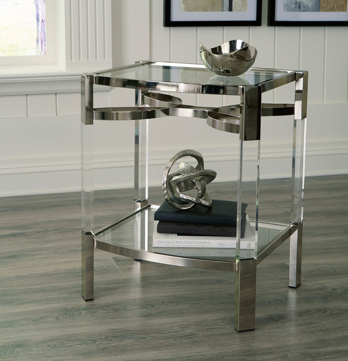 Clear/Silver Finish clear and silver-tone accent table, full product view