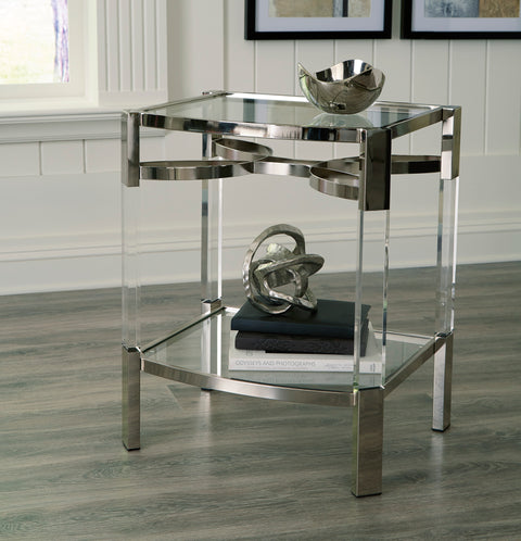 Chaseton Clear Acrylic and Chrome-Tone Glass Accent Table