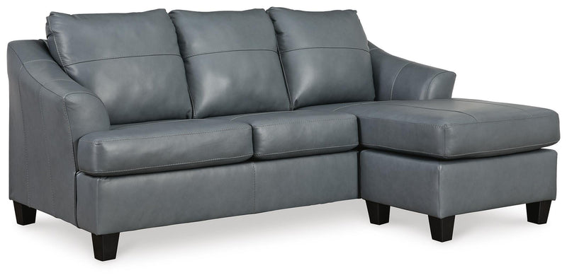 Leather-Match Sofa Chaise with T-Seat Cushions in Steel