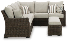 Brown, side view of sectional and bench - 4